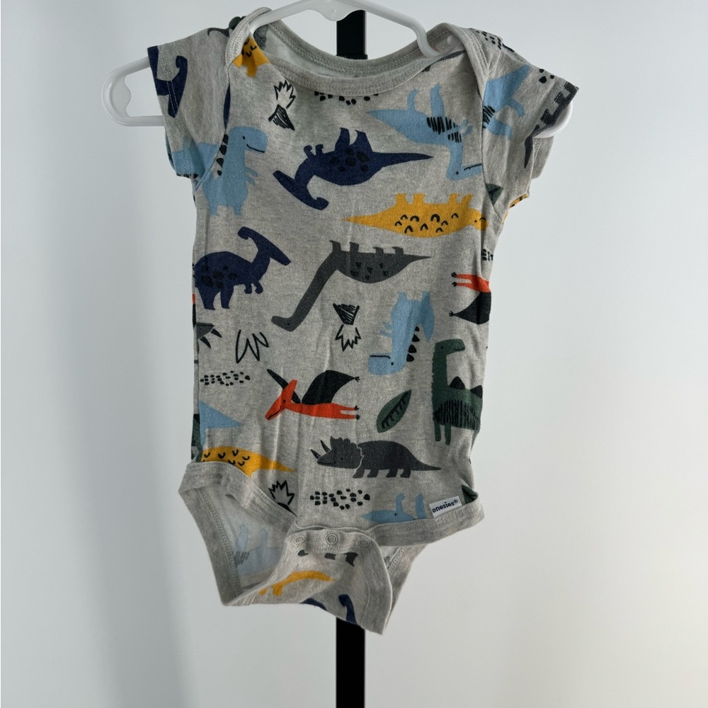 Gerber Gray Dinosaur Baby Onesie